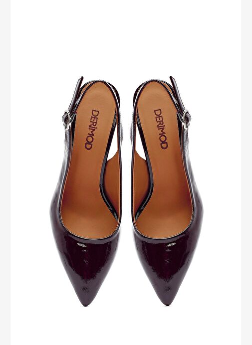 Kadın Bordo Arkası Açık Kalın Topuklu Deri Ayakkabı 25AFD130216 - Görsel 9