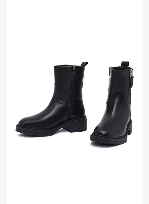 Kadın Siyah Fermuarlı Deri Bot 25WFD185518 - Görsel 4