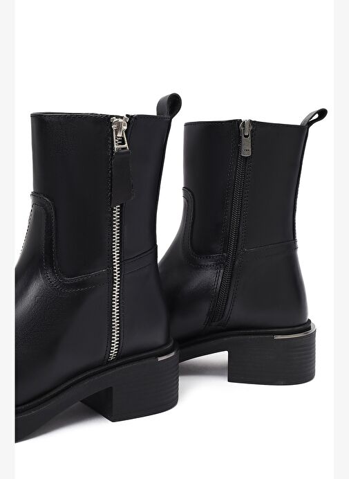 Kadın Siyah Fermuarlı Deri Bot 25WFD185518 - Görsel 9
