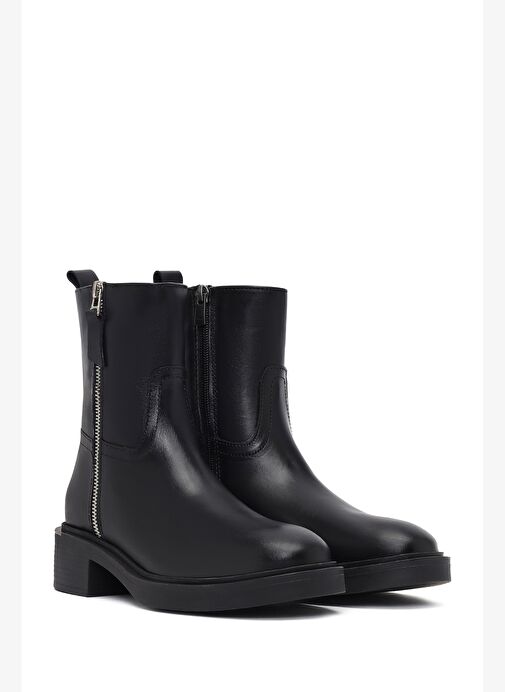 Kadın Siyah Fermuarlı Deri Bot 25WFD185518 - Görsel 5