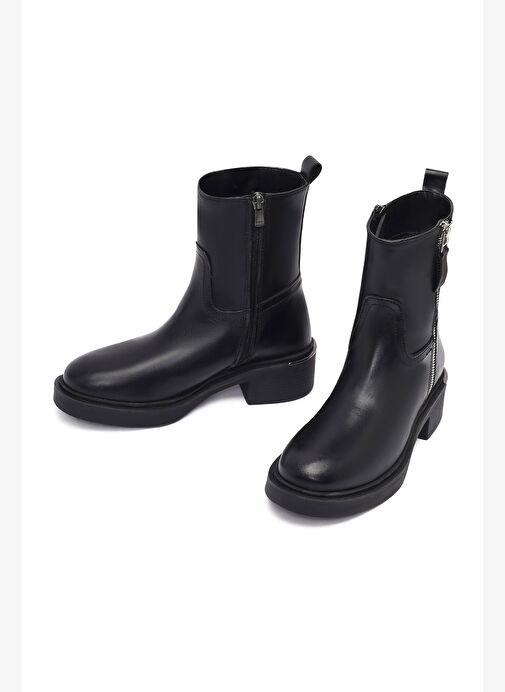 Kadın Siyah Fermuarlı Deri Bot 25WFD185518 - Görsel 4