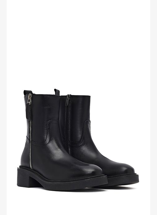 Kadın Siyah Fermuarlı Deri Bot 25WFD185518 - Görsel 5