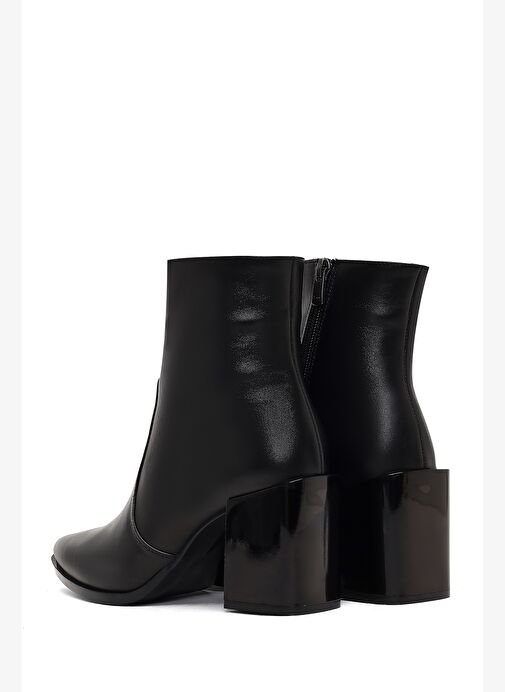 Kadın Siyah Fermuarlı Kalın Topuklu Deri Bot 25WFD130518 - Görsel 8