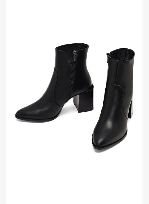 Kadın Siyah Fermuarlı Kalın Topuklu Deri Bot 25WFD130518 - Görsel 4