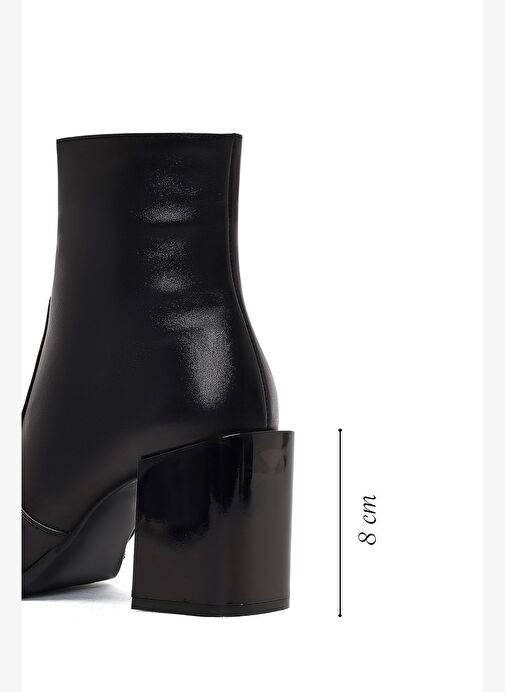 Kadın Siyah Fermuarlı Kalın Topuklu Deri Bot 25WFD130518 - Görsel 3