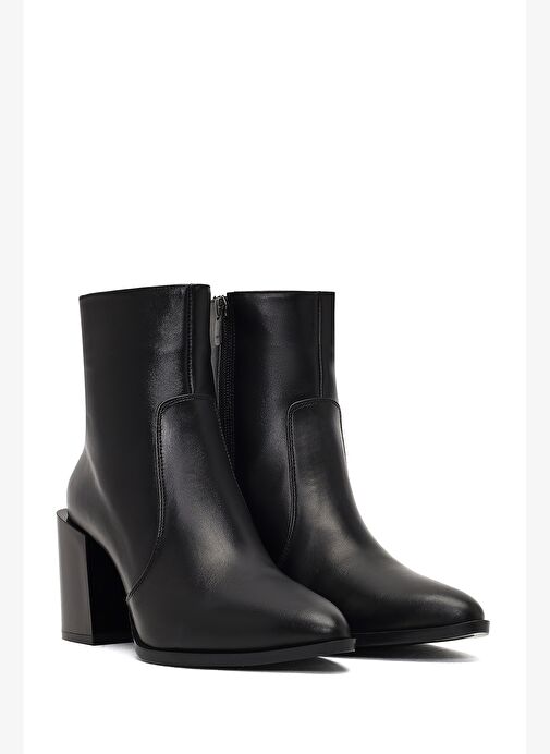 Kadın Siyah Fermuarlı Kalın Topuklu Deri Bot 25WFD130518 - Görsel 6