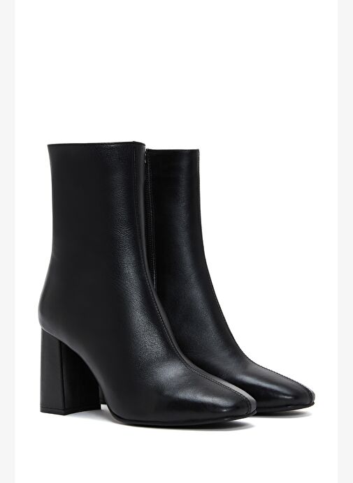 Kadın Siyah Fermuarlı Kalın Topuklu Deri Bot 25WFD130818 - Görsel 6