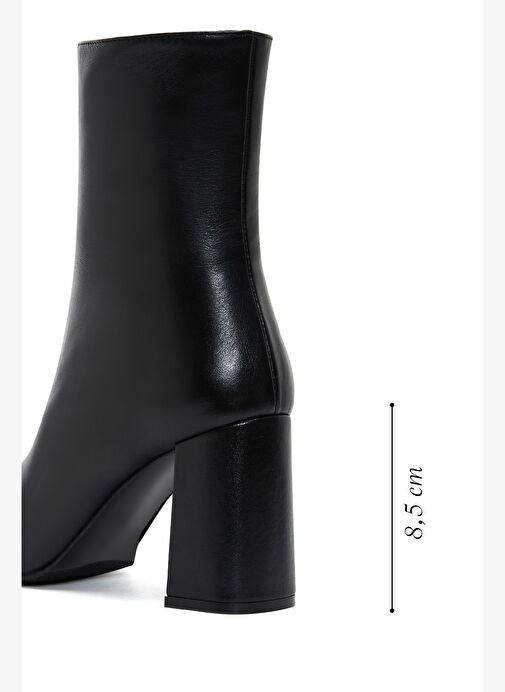 Kadın Siyah Fermuarlı Kalın Topuklu Deri Bot 25WFD130818 - Görsel 3