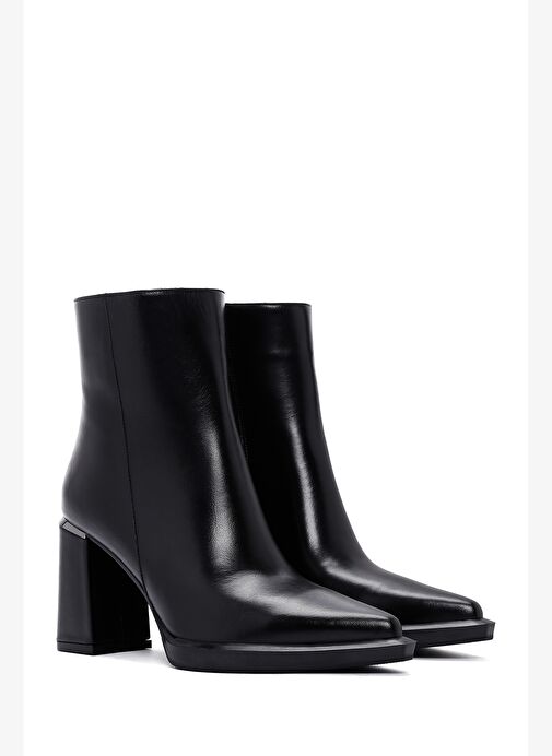 Kadın Siyah Fermuarlı Kalın Topuklu Deri Bot 25WFD131018 - Görsel 6