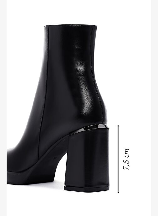Kadın Siyah Fermuarlı Kalın Topuklu Deri Bot 25WFD131018 - Görsel 3