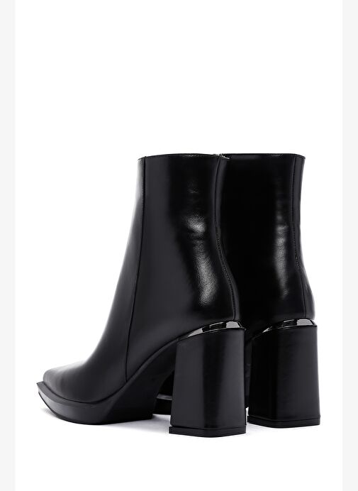 Kadın Siyah Fermuarlı Kalın Topuklu Deri Bot 25WFD131018 - Görsel 8