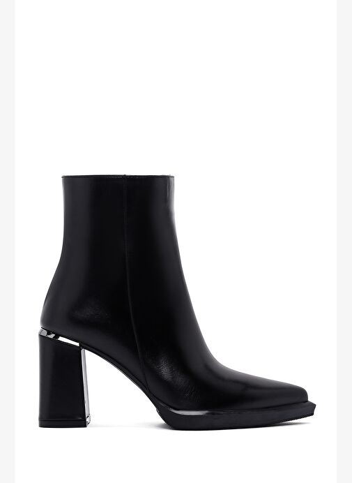 Kadın Siyah Fermuarlı Kalın Topuklu Deri Bot 25WFD131018 - Görsel 2