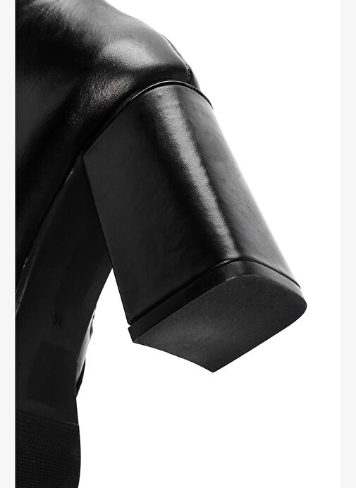 Kadın Siyah Fermuarlı Kalın Topuklu Deri Çizme 25WFD131618 - Görsel 9