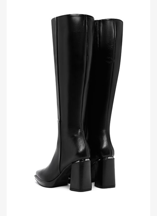 Kadın Siyah Fermuarlı Kalın Topuklu Deri Çizme 25WFD131618 - Görsel 8