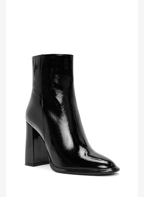 Kadın Siyah Fermuarlı Yüksek Kalın Topuklu Rugan Deri Bot 25WFD131116 - Görsel 9