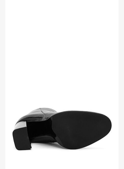 Kadın Siyah Fermuarlı Yüksek Kalın Topuklu Rugan Deri Bot 25WFD131116 - Görsel 7