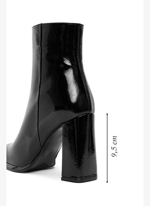 Kadın Siyah Fermuarlı Yüksek Kalın Topuklu Rugan Deri Bot 25WFD131116 - Görsel 3