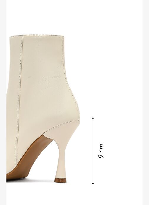 Kadın Krem Fermuarlı İnce Topuklu Deri Bot 25WFD131218 - Görsel 3