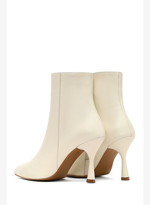 Kadın Krem Fermuarlı İnce Topuklu Deri Bot 25WFD131218 - Görsel 8