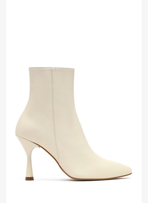 Kadın Krem Fermuarlı İnce Topuklu Deri Bot 25WFD131218 - Görsel 2