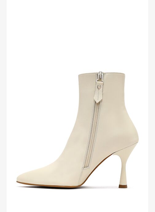 Kadın Krem Fermuarlı İnce Topuklu Deri Bot 25WFD131218 - Görsel 5