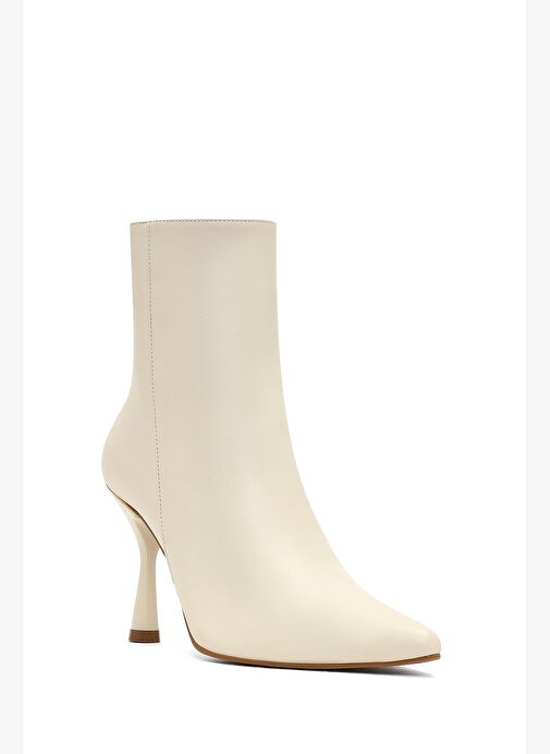 Kadın Krem Fermuarlı İnce Topuklu Deri Bot 25WFD131218 - Görsel 9