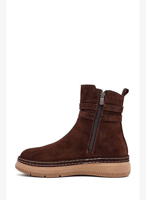 Kadın Kahverengi Fermuarlı Süet Deri Teddy Bot 25WFD131910 - Görsel 3