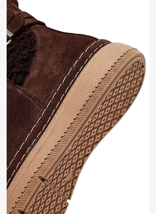 Kadın Kahverengi Fermuarlı Süet Deri Teddy Bot 25WFD131910 - Görsel 9