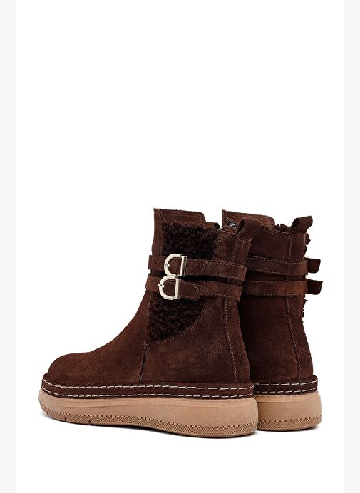 Kadın Kahverengi Fermuarlı Süet Deri Teddy Bot 25WFD131910 - Görsel 7