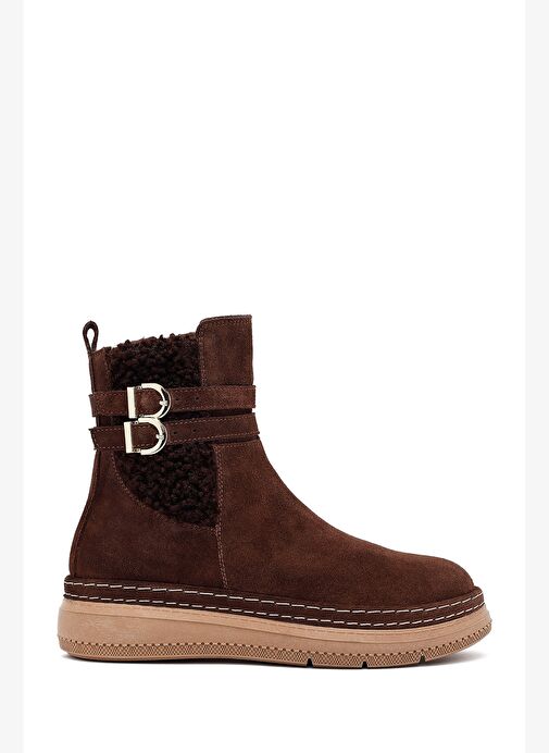 Kadın Kahverengi Fermuarlı Süet Deri Teddy Bot 25WFD131910 - Görsel 2