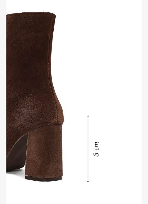 Kadın Kahverengi Fermuarlı Kalın Topuklu Süet Deri Bot 25WFD130810 - Görsel 3