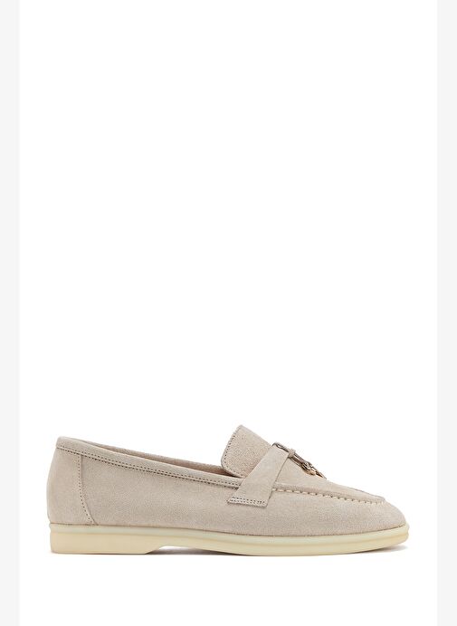 Kadın Bej Aksesuarlı Süet Deri Loafer 25SFD133110 - Görsel 2