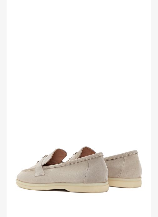 Kadın Bej Aksesuarlı Süet Deri Loafer 25SFD133110 - Görsel 6