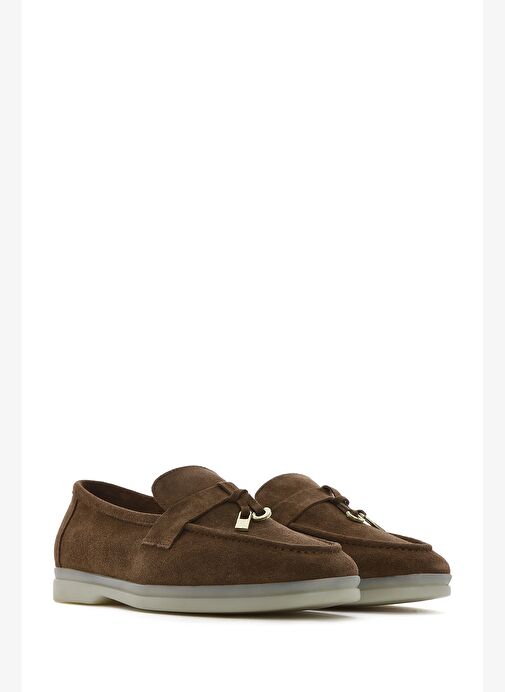 Kadın Taba Aksesuarlı Süet Deri Loafer 25SFD133110 - Görsel 4