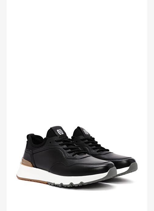 Erkek Siyah Bağcıklı Kalın Tabanlı Deri Casual Sneaker 25WFD690718 - Görsel 4