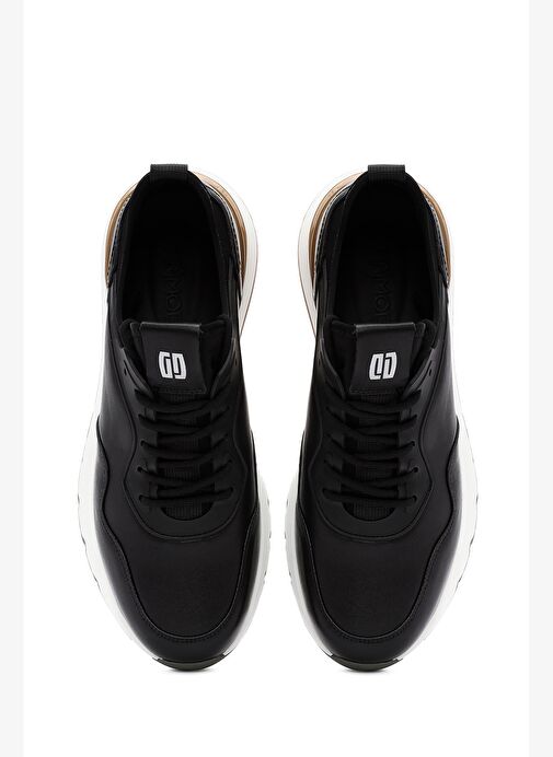 Erkek Siyah Bağcıklı Kalın Tabanlı Deri Casual Sneaker 25WFD690718 - Görsel 8