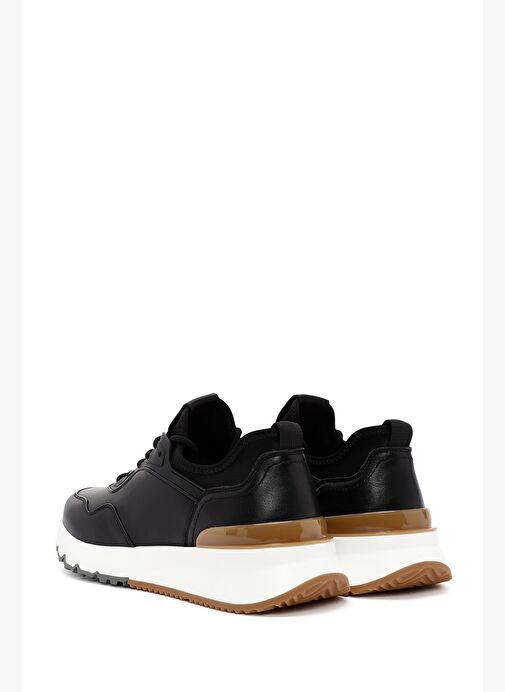 Erkek Siyah Bağcıklı Kalın Tabanlı Deri Casual Sneaker 25WFD690718 - Görsel 6