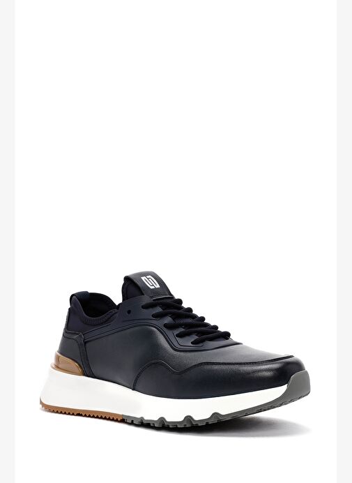 Erkek Lacivert Bağcıklı Kalın Tabanlı Deri Casual Sneaker 25WFD690718 - Görsel 7