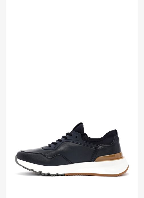 Erkek Lacivert Bağcıklı Kalın Tabanlı Deri Casual Sneaker 25WFD690718 - Görsel 3