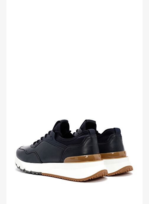 Erkek Lacivert Bağcıklı Kalın Tabanlı Deri Casual Sneaker 25WFD690718 - Görsel 6