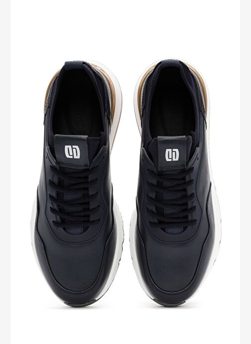 Erkek Lacivert Bağcıklı Kalın Tabanlı Deri Casual Sneaker 25WFD690718 - Görsel 8