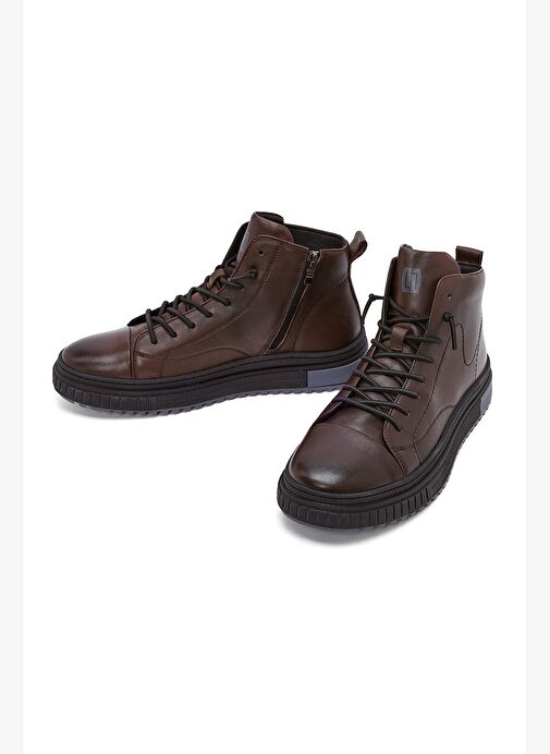 Erkek Kahverengi Fermuarlı Deri Spor Bot 25WFD692918 - Görsel 4