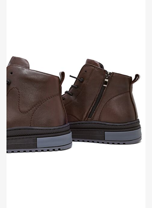 Erkek Kahverengi Fermuarlı Deri Spor Bot 25WFD692918 - Görsel 9