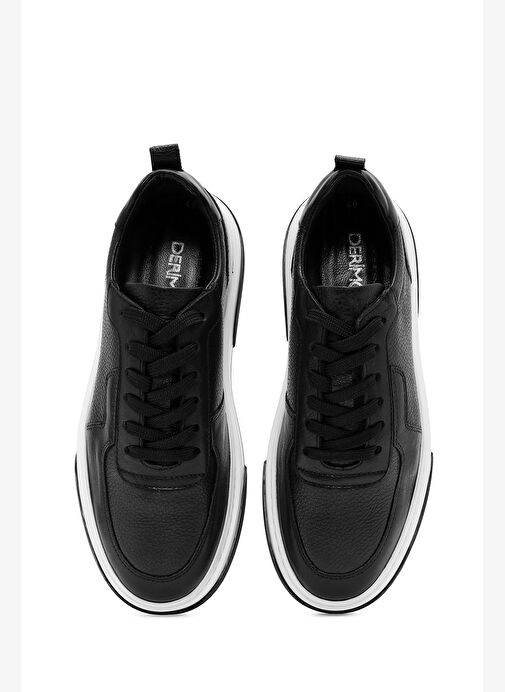 Erkek Siyah Bağcıklı Kalın Tabanlı Deri Sneaker 25WFD6408FT - Görsel 8