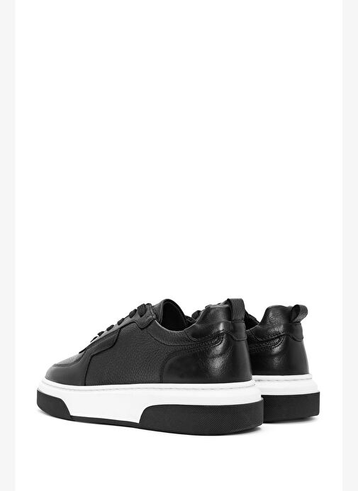 Erkek Siyah Bağcıklı Kalın Tabanlı Deri Sneaker 25WFD6408FT - Görsel 6