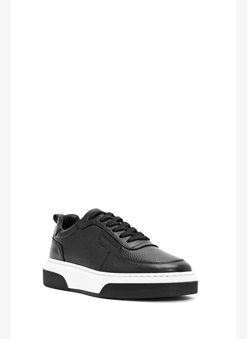 Erkek Siyah Bağcıklı Kalın Tabanlı Deri Sneaker 25WFD6408FT - Görsel 7