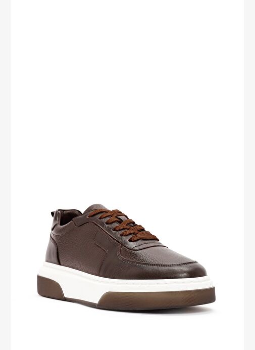 Erkek Kahverengi Bağcıklı Kalın Tabanlı Deri Sneaker 25WFD6408FT - Görsel 7