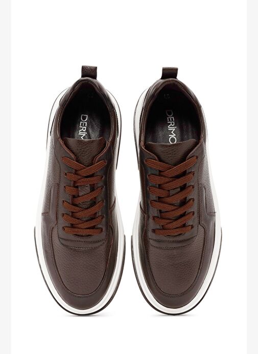 Erkek Kahverengi Bağcıklı Kalın Tabanlı Deri Sneaker 25WFD6408FT - Görsel 8