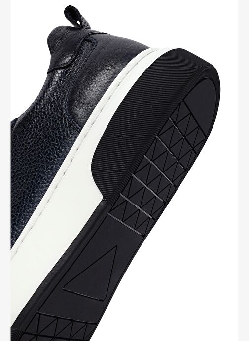 Erkek Lacivert Bağcıklı Kalın Tabanlı Deri Sneaker 25WFD6408FT - Görsel 9