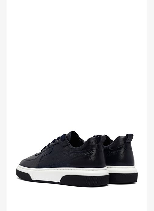 Erkek Lacivert Bağcıklı Kalın Tabanlı Deri Sneaker 25WFD6408FT - Görsel 6